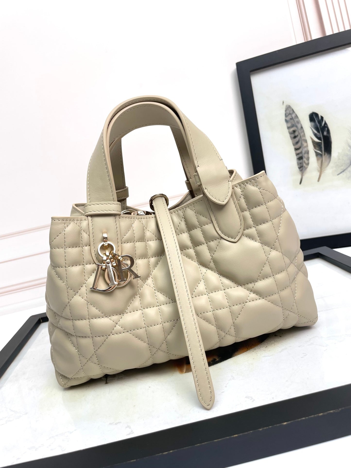 Dior Toujours Apricot Large Cannage Quilted Handbag | Imported Hardware | Small 23cm Tote Bag