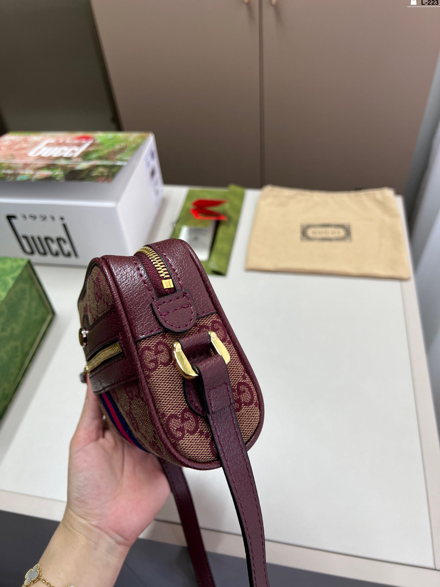 Gucci Ophidia L-223 Vintage GG Monogram Camera Bag - Compact 17×12cm Retro Crossbody Bag with Foldable Gift Box