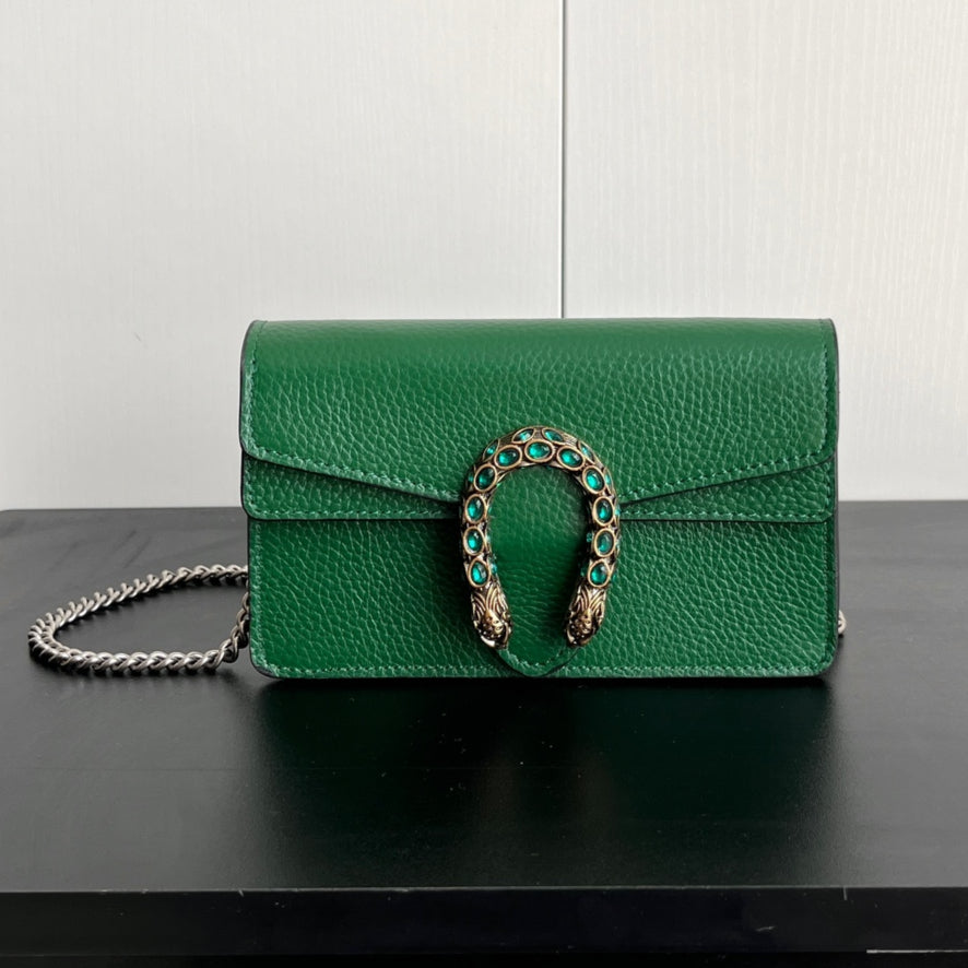 Gucci Dionysus Mini Bag – 16.5x10cm Khaki Green Calfskin, Tiger Head Buckle, Entry-Level Street Style Icon