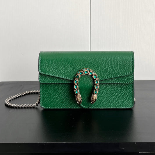 Gucci Dionysus Mini Bag – 16.5x10cm Khaki Green Calfskin, Tiger Head Buckle, Entry-Level Street Style Icon