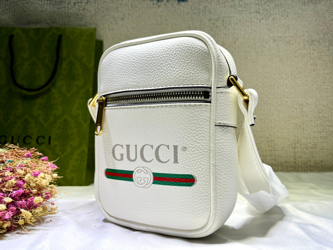 GUCCI Men's Vintage Logo Print Crossbody Bag | Textured Leather Mini Document Holder | 1980s Inspired