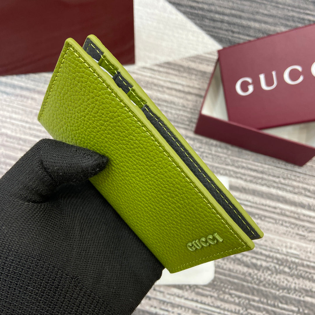 Gucci 2025 Early Spring Collection Green Calfskin Leather Bifold Wallet - Iconic Motif, Compact Elegance