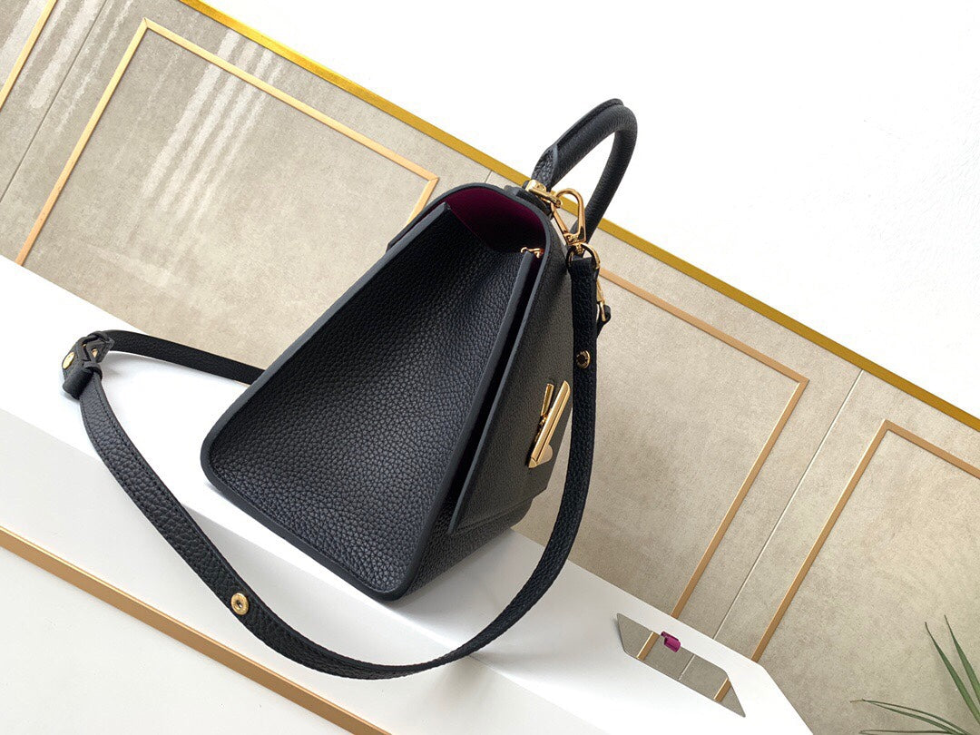 [Authentic Craftsmanship] Premium LV Black Tote Bag - Italian A-Grade Leather with Full Packaging Set (29x21x12cm)