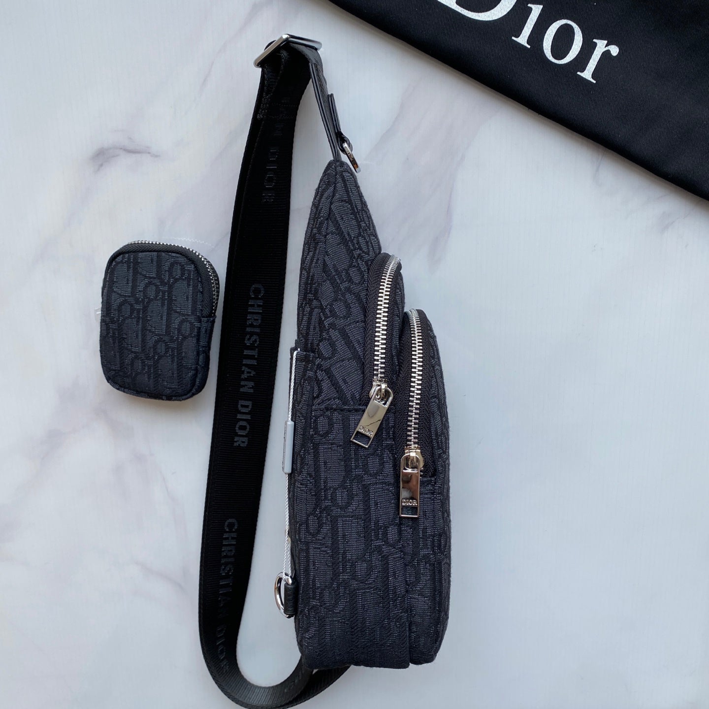 Dior Inspired Men's Chest Bag - Imported Fabric & Luxury Hardware | Black Crossbody Sling 29×17×6.5cm