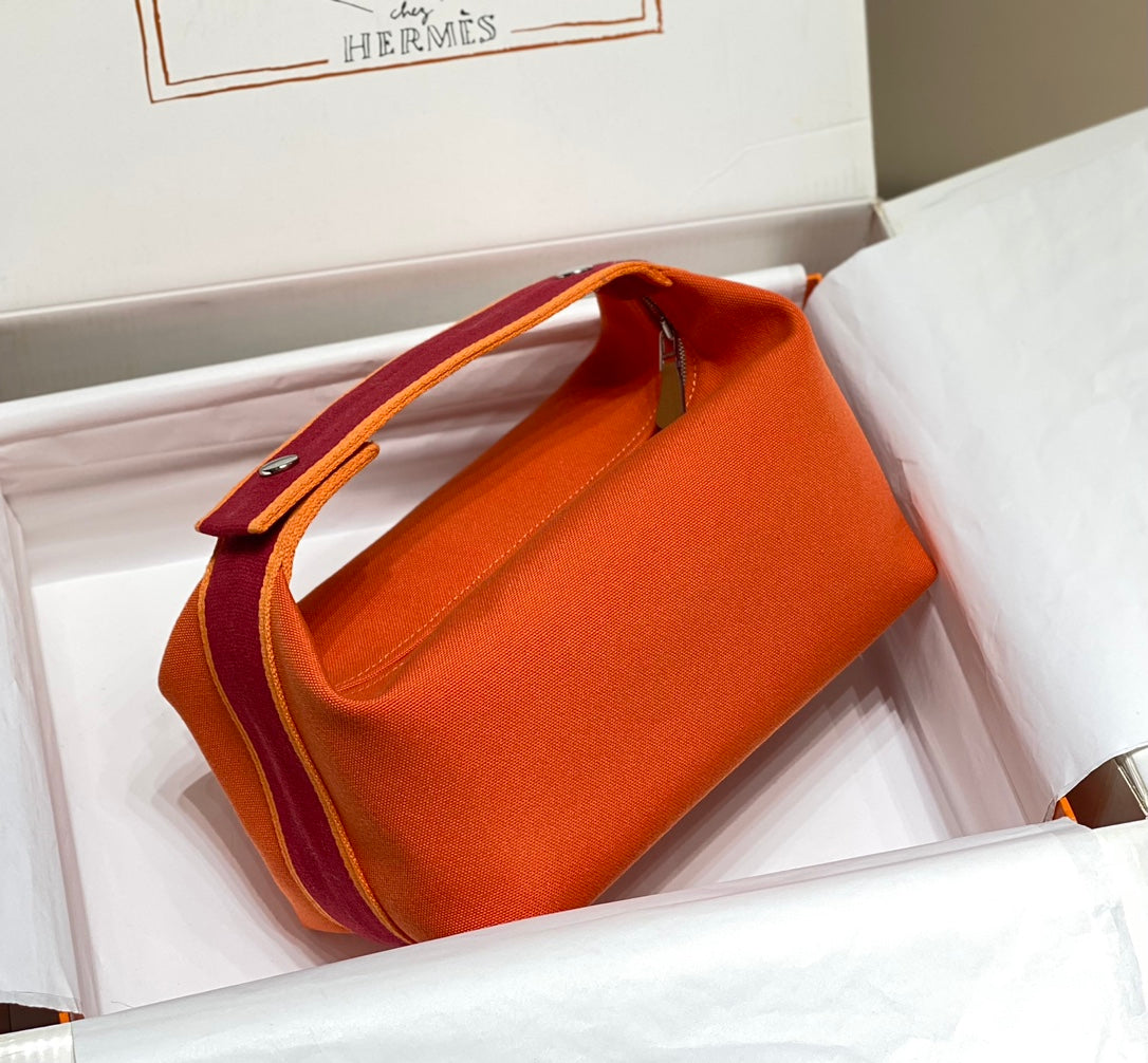 Hermès Orange 25cm Canvas Multi-Functional Toiletry Bag - Convertible Handbag/Organizer Spacious Travel Essentials