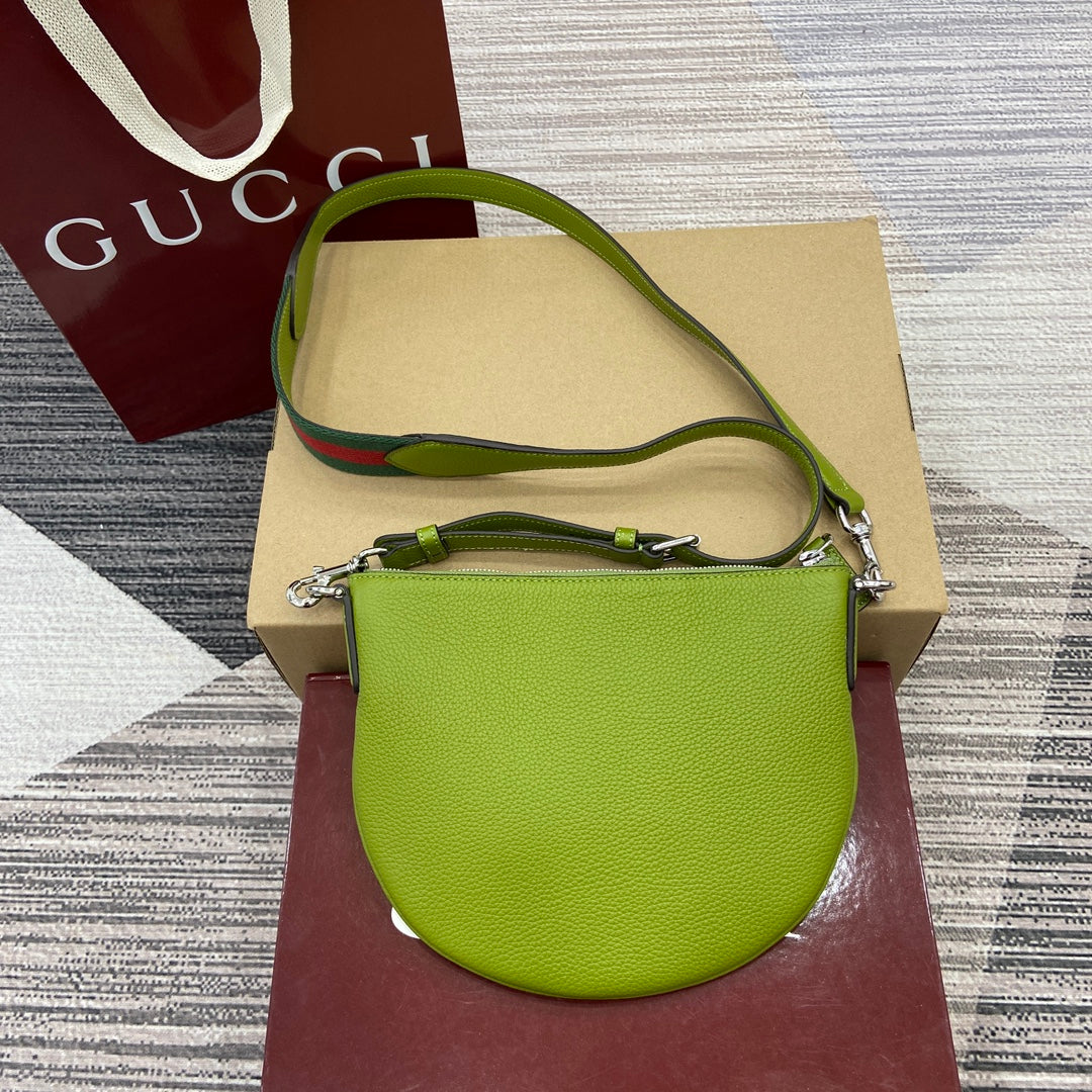 Gucci Body Double Lock Bag SS2025 | Olive Green Pebbled Leather | Vintage-Inspired Web Strap 23x18.5x2cm
