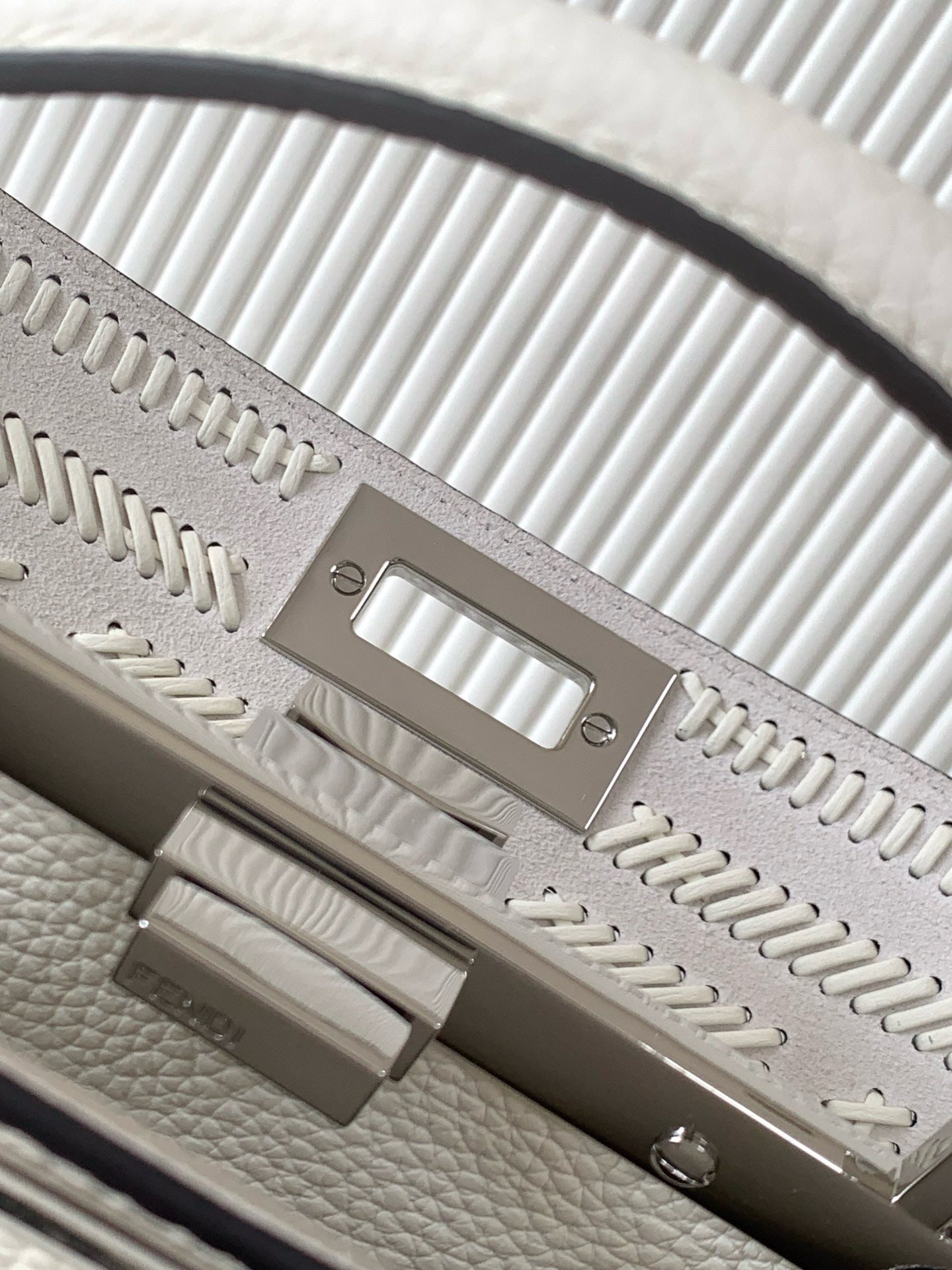 Fendi Peekaboo ISeeU Small Bag - White Cuoio Romano Calfskin | Handwoven FF Motif | Adjustable Strap