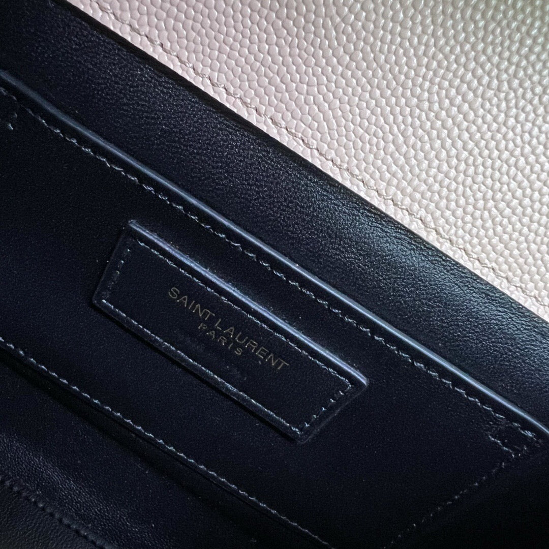 CASSANDRA Mini Grained Leather Handbag - Celebrity Same Style, Beige Caviar, YSL Turn-Lock, Adjustable Strap, Spacious Compartments