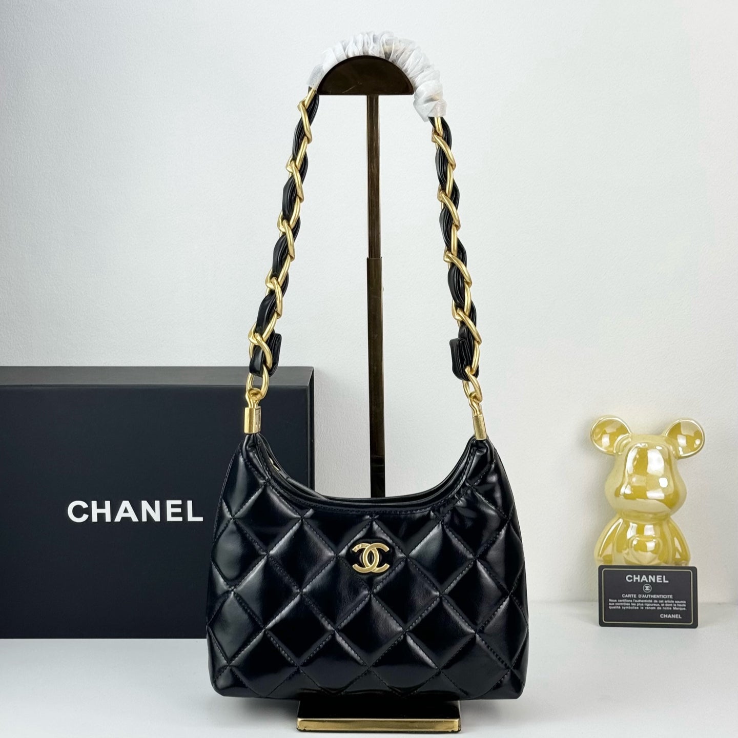 Chanel Sakura Pink Hobo Bag | 24K Gold Chunky Chain Strap | 22cm Lightweight Wax Leather Crossbody