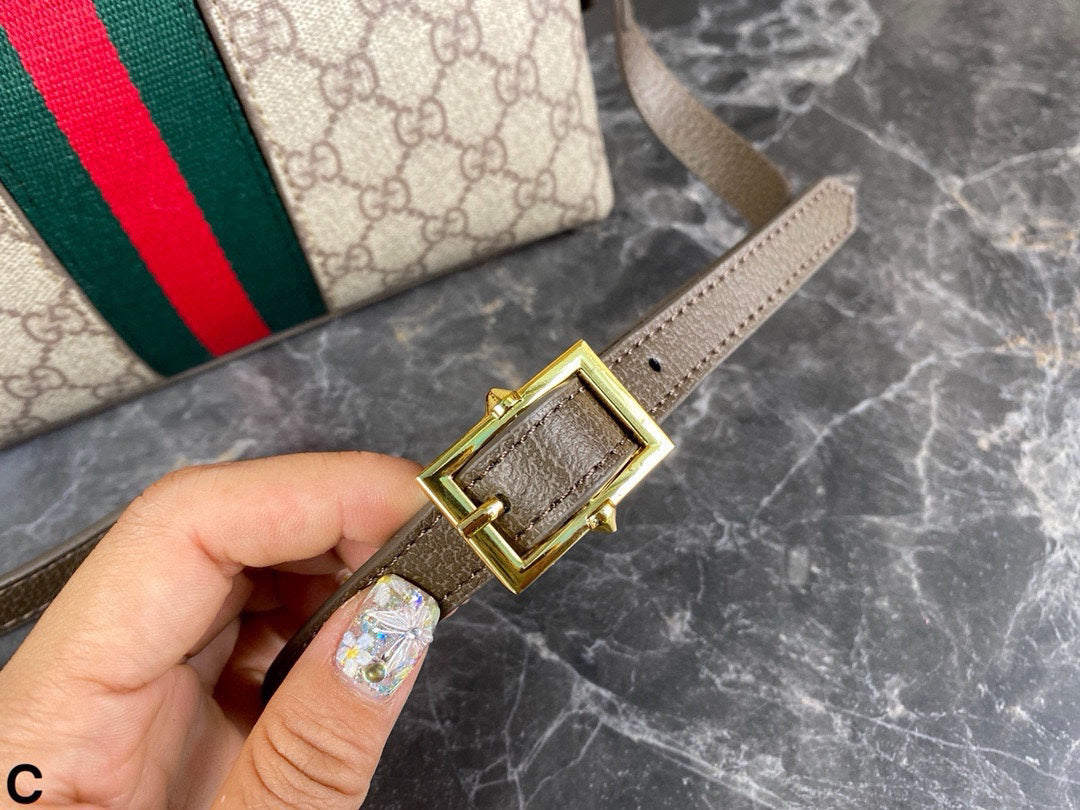 Gucci Ophidia Shell Bag – GG Logo & Stripes Retro Tote, 24x19cm Spacious Commute Essential