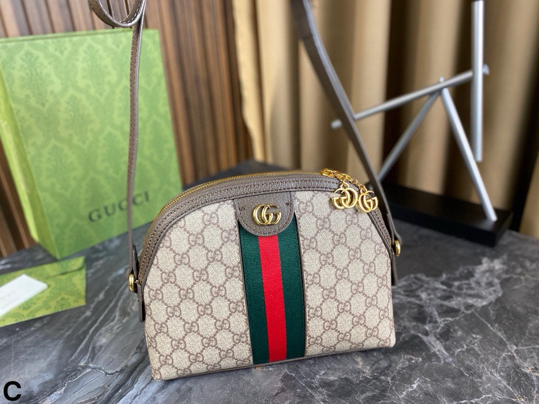 Gucci Ophidia Shell Bag – GG Logo & Stripes Retro Tote, 24x19cm Spacious Commute Essential