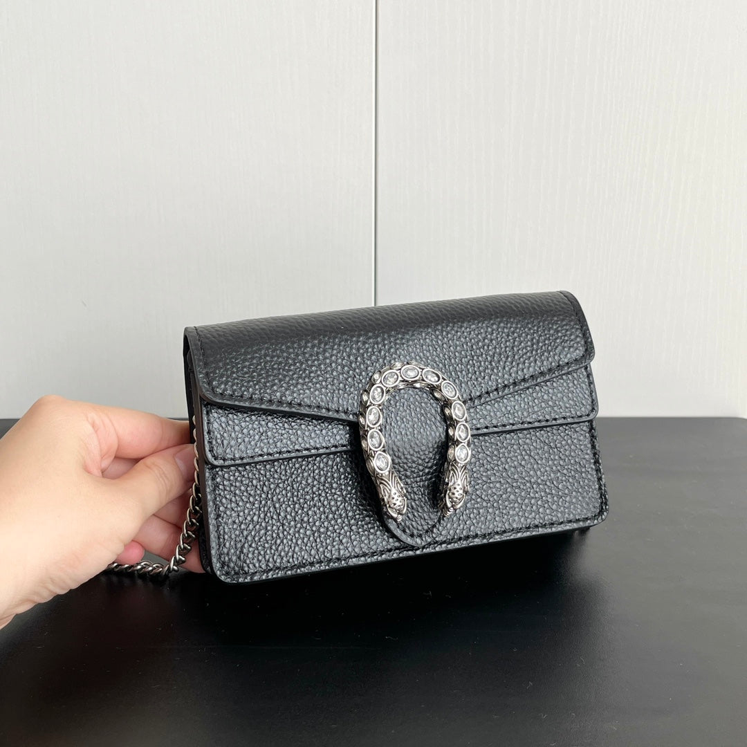 Gucci Dionysus Mini Bag – 16.5x10cm Black Calfskin, Tiger Head Buckle, Entry-Level Iconic Statement
