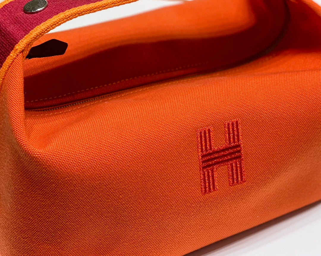 Hermès Orange 25cm Canvas Multi-Functional Toiletry Bag - Convertible Handbag/Organizer Spacious Travel Essentials