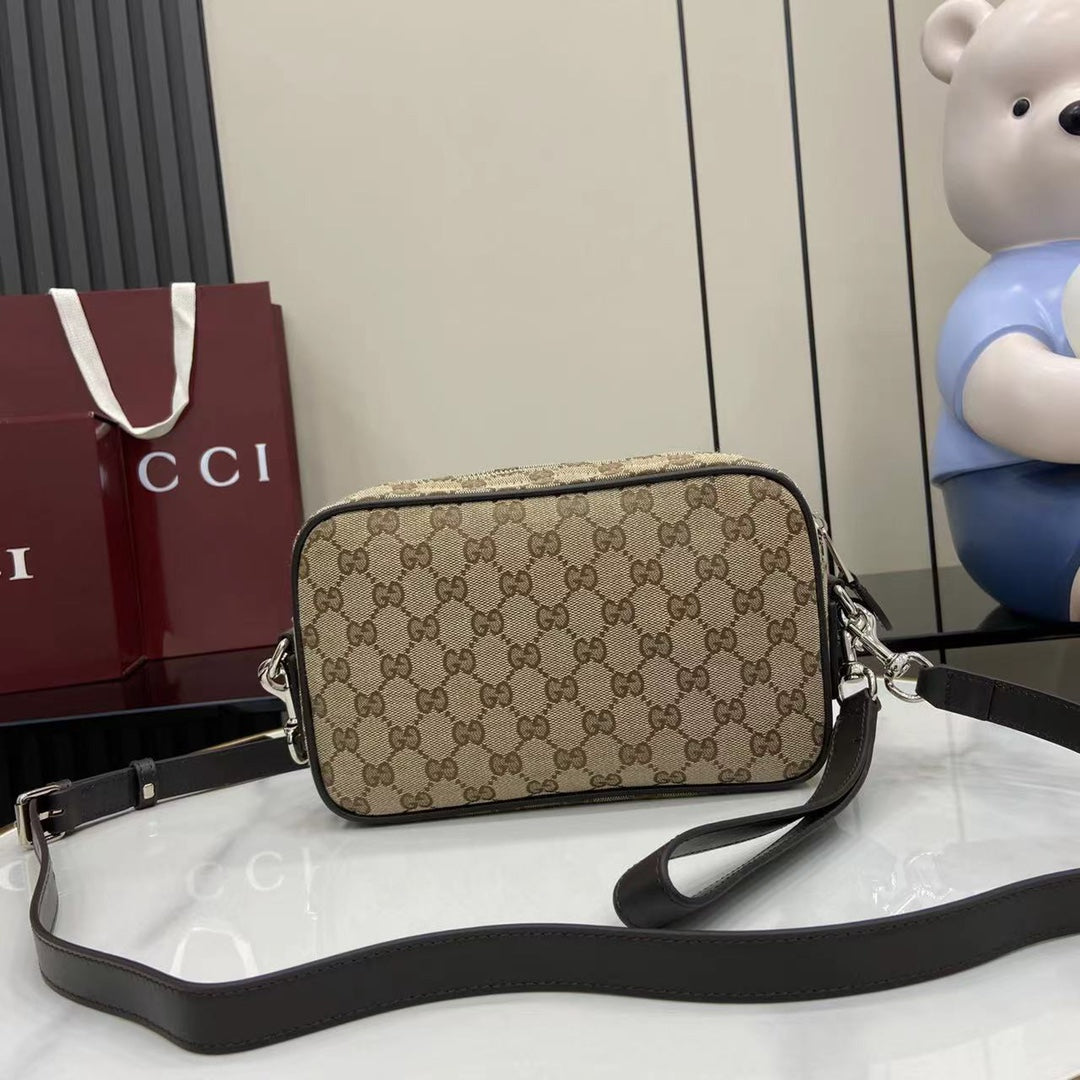 GUCCI GG Canvas Tote Bag with Original Packaging 23.5x15x5cm New 2023 Apricot Brown (Web Stripe & Detachable Strap)