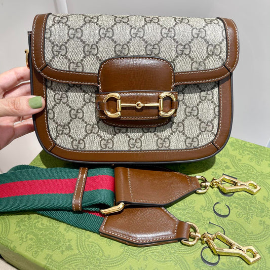 Gucci 1955 Mini Horsebit Bag – Vintage GG Canvas & Italian Leather 21x17cm Timeless Collector's Piece