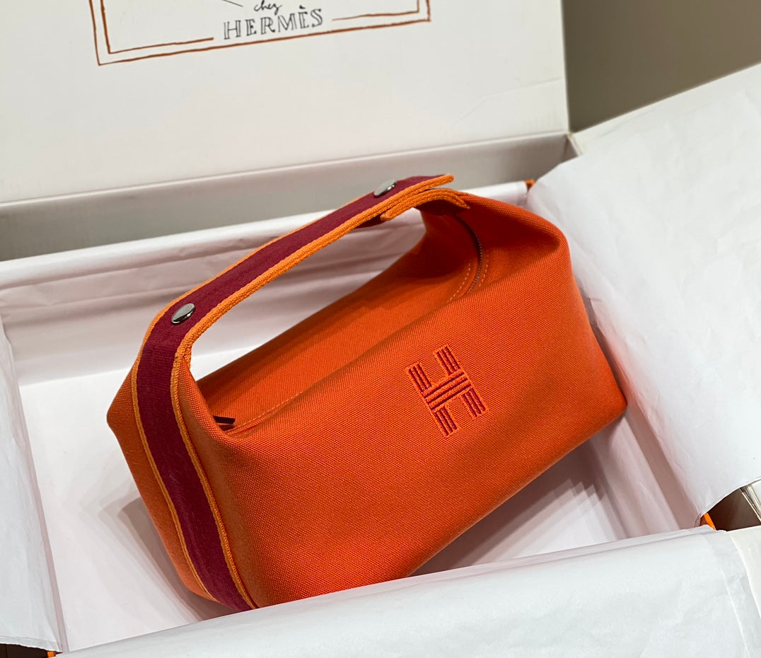 Hermès Orange 25cm Canvas Multi-Functional Toiletry Bag - Convertible Handbag/Organizer Spacious Travel Essentials