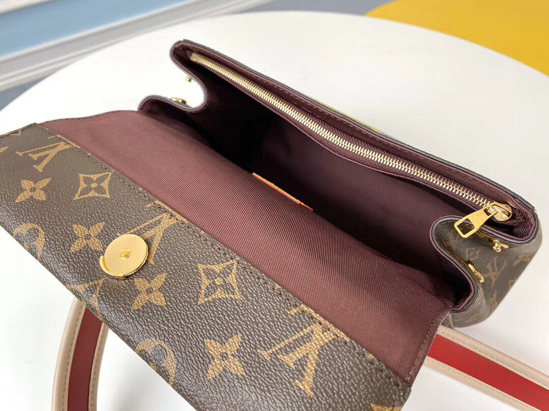 【Top Original Quality with Packaging】LOUIS VUITTON Monogram Autumn/Winter New Rose Red Leather Strap Tote Bag 28*20*10cm Detachable Strap & Protective Studs