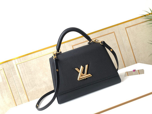 [Authentic Craftsmanship] Premium LV Black Tote Bag - Italian A-Grade Leather with Full Packaging Set (29x21x12cm)