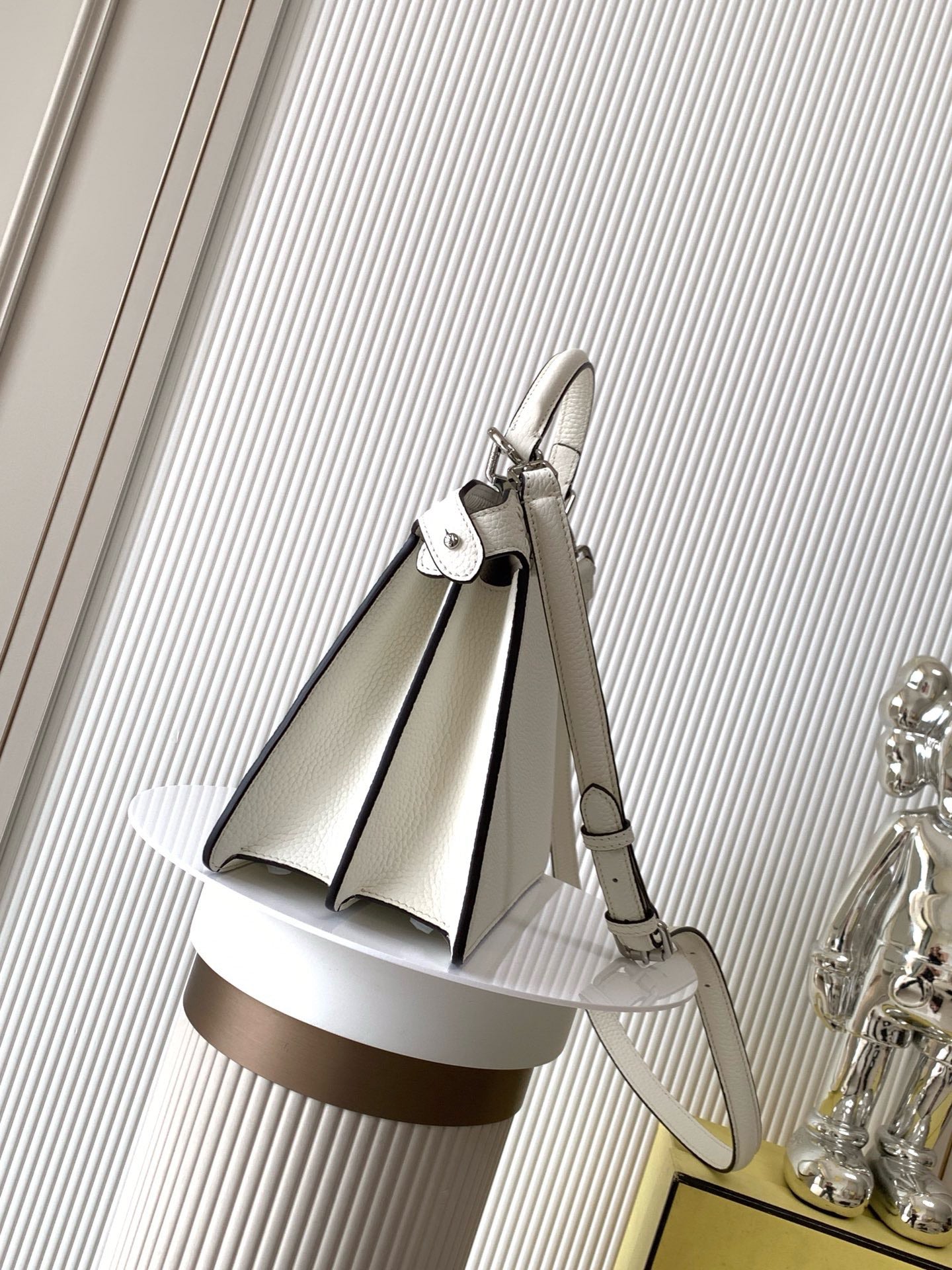 Fendi Peekaboo ISeeU Small Bag - White Cuoio Romano Calfskin | Handwoven FF Motif | Adjustable Strap