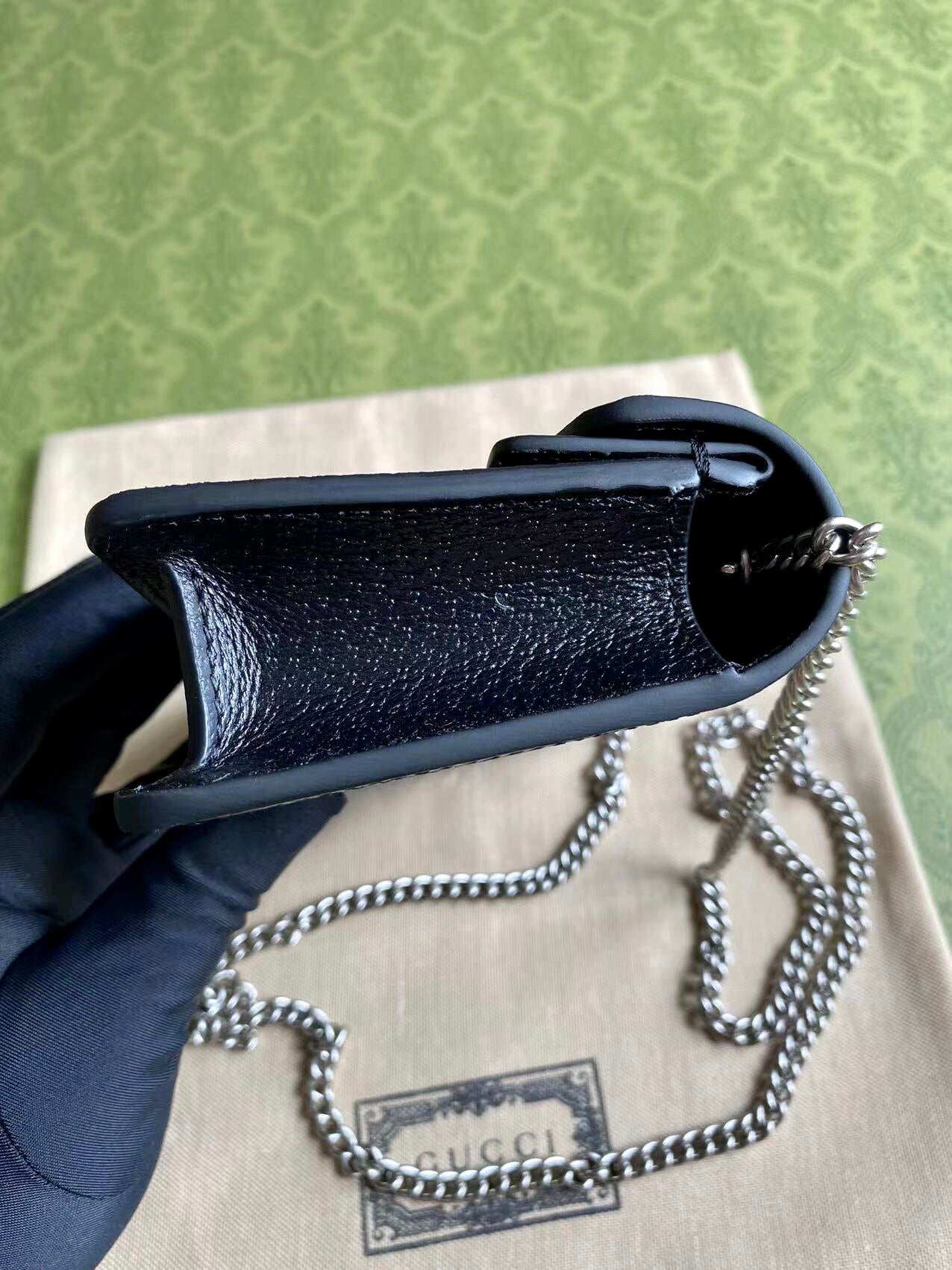 Gucci Dionysus Black Denim Mini Chain Bag Tiger Head Closure Style 476432