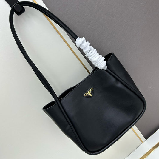 Genuine Calfskin Convertible Shoulder Bag - Top Hardware, Dual Compartments, Spacious Minimalist Tote (9.8''x7.3''x4.9'')