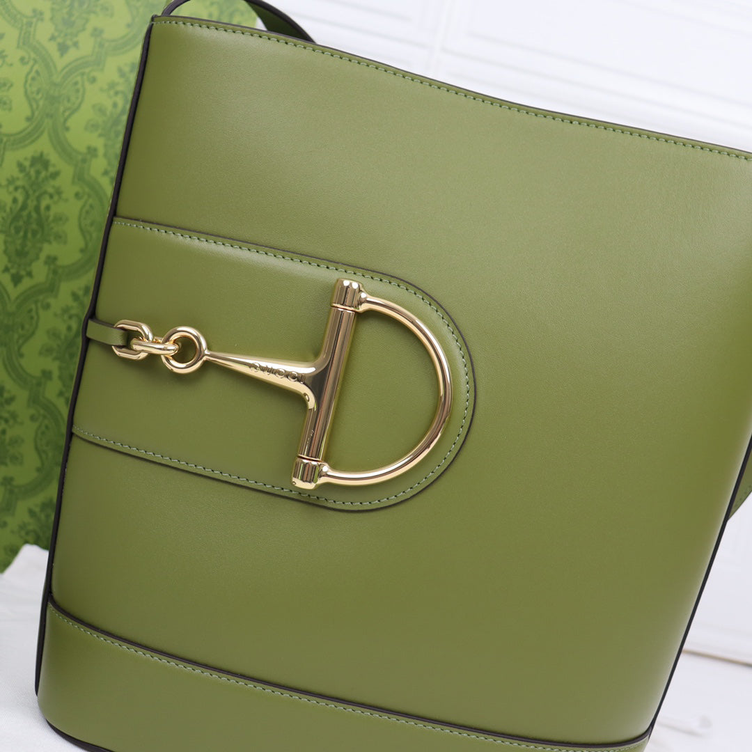 Gucci 73 Horsebit Bucket Bag SS2025 | Green Oversized Tote with 3-Way Carry | 26x27.5x11.5cm