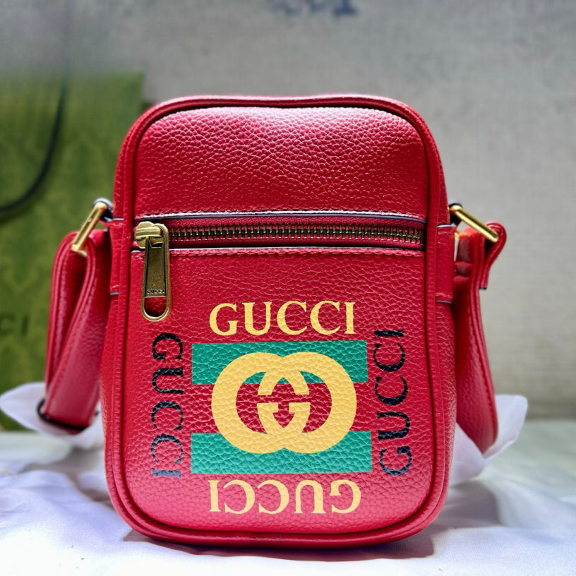 GUCCI Men's Vintage Logo Print Crossbody Bag | Mini Document Holder in Textured Leather