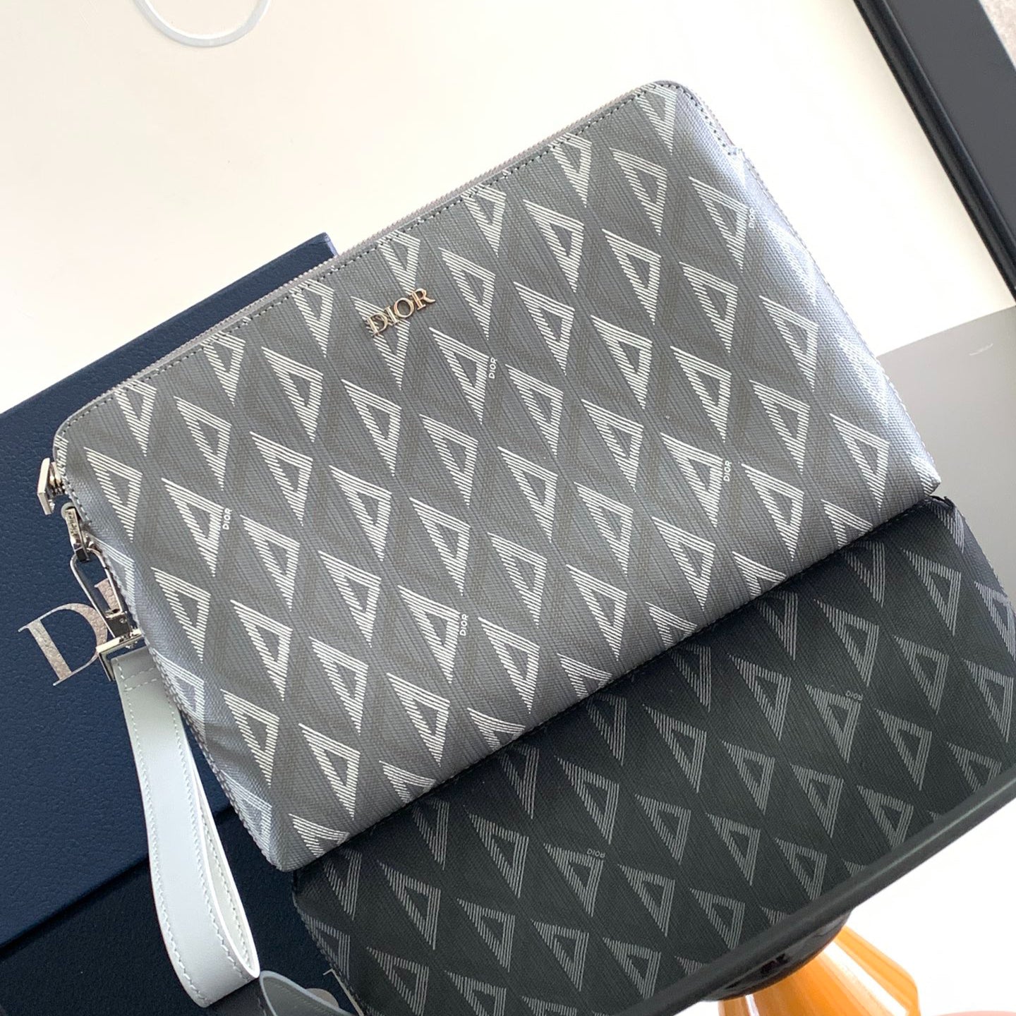 Dior A5 Grey Diamond Quilted Clutch | Marc Bohan Archival Design | Detachable Leather Strap | 30cm Calfskin Accessory