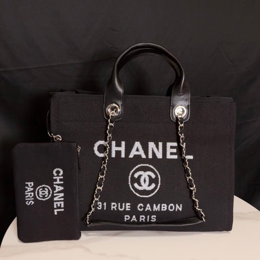 Chanel Seasonal Canvas Shopper Tote | Lightweight Large Beach Bag for Travel & Daily Use