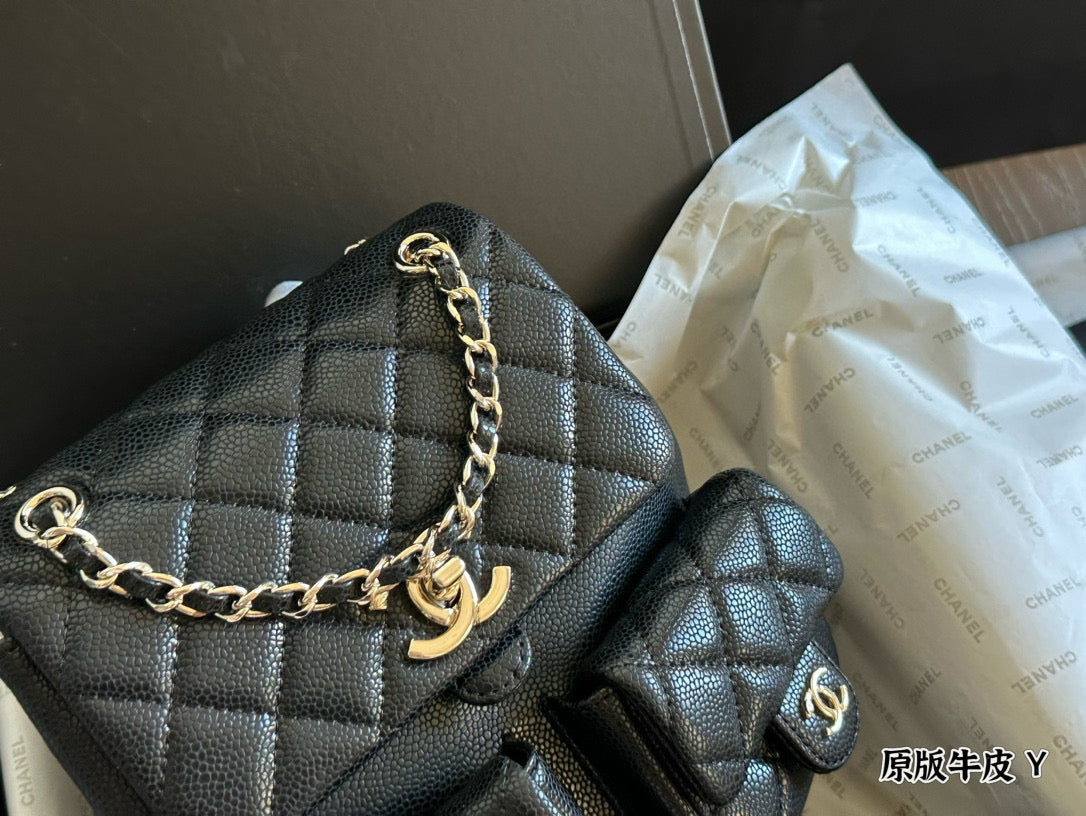 Chanel Duma "Frog" Backpack | Dual-Pocket Cute Design | Adjustable Chain/Leather Strap | 21×22cm Medium Size