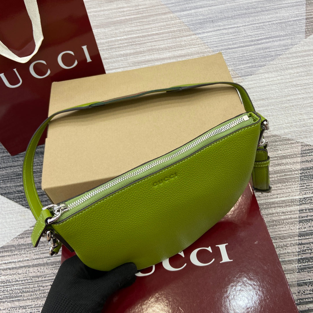 Gucci Body Double Lock Bag SS2025 | Olive Green Pebbled Leather | Vintage-Inspired Web Strap 23x18.5x2cm
