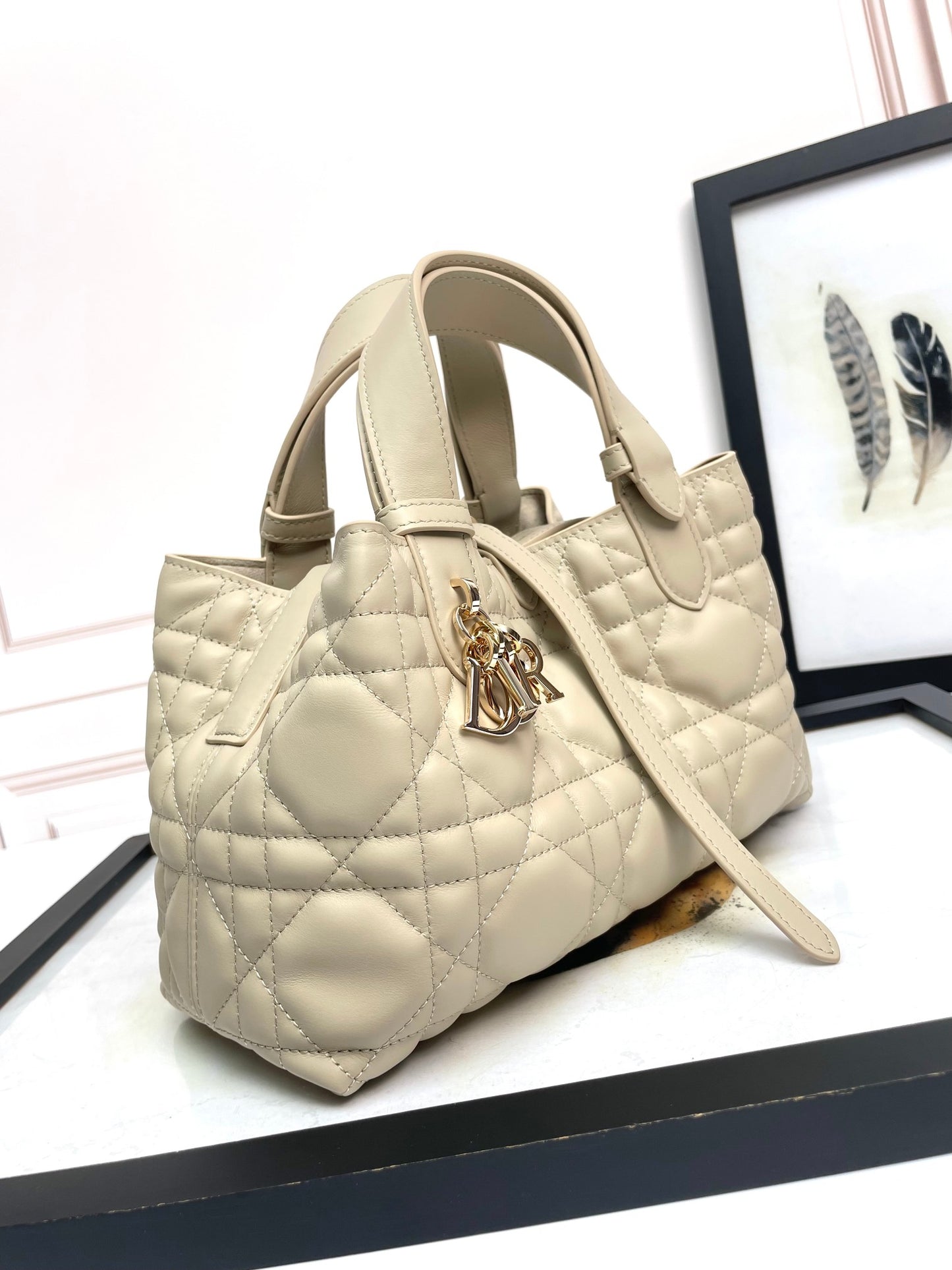 Dior Toujours Apricot Large Cannage Quilted Handbag | Imported Hardware | Small 23cm Tote Bag