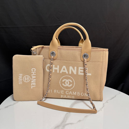 Chanel Seasonal Canvas Shopper Tote | Lightweight Large Beach Bag for Travel & Daily Use