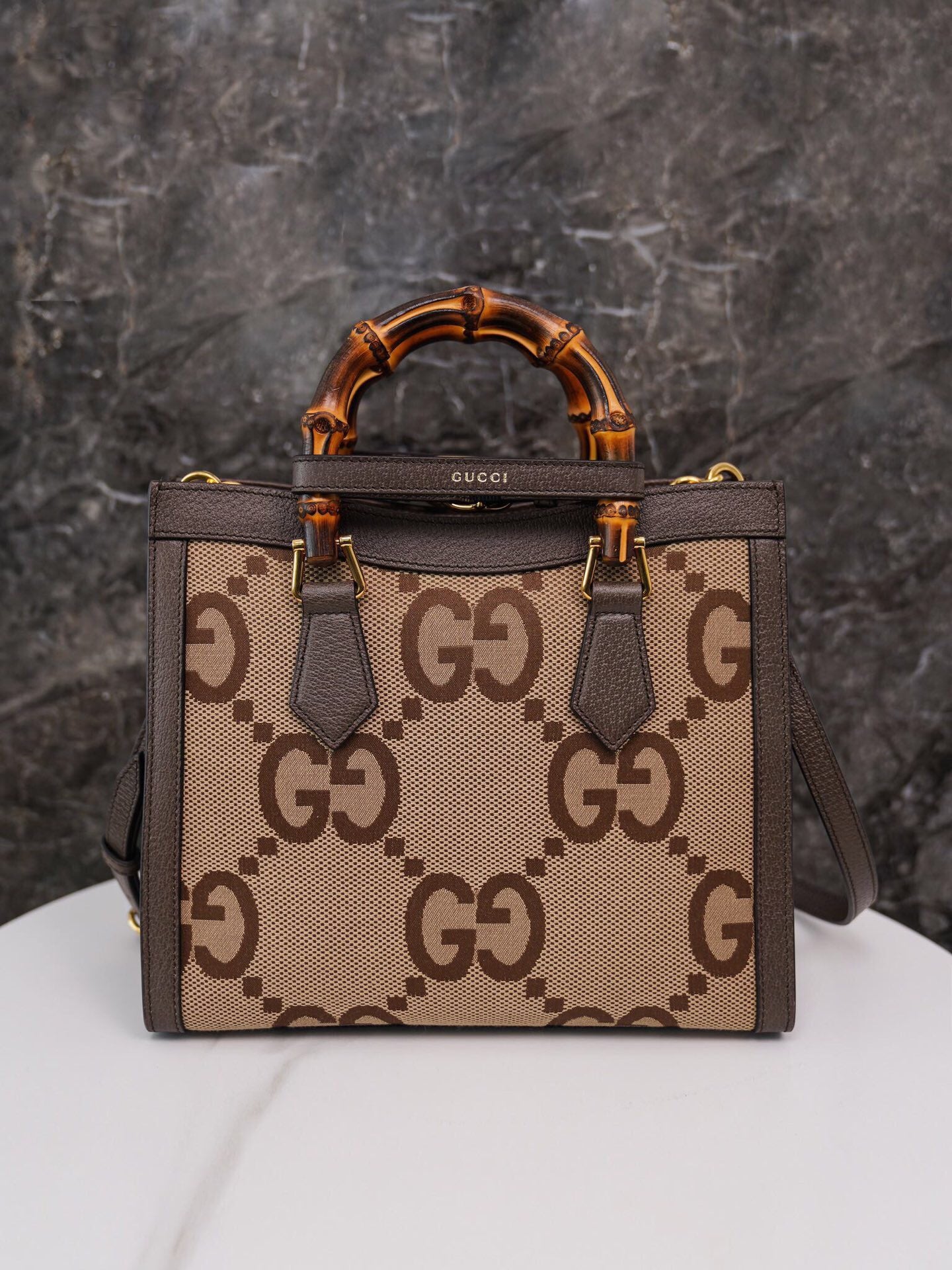 Gucci Diana Bamboo Small Tote Bag - GG Supreme Canvas with Leather Trim, Complete Green Packaging