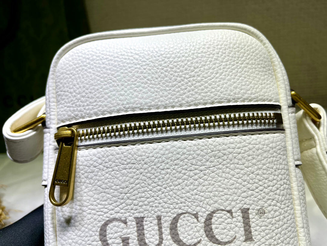 GUCCI Men's Vintage Logo Print Crossbody Bag | Textured Leather Mini Document Holder | 1980s Inspired