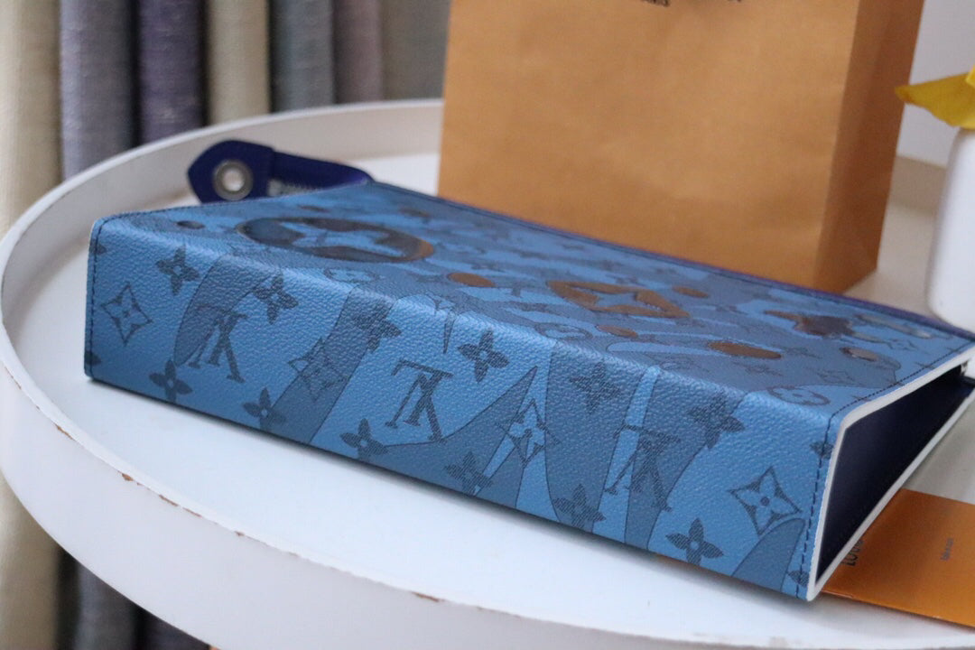 [Full Set] Ochette Voyage Medium Business Tote Bag - Custom Grey Monogram Canvas & Leather Lining Organizer