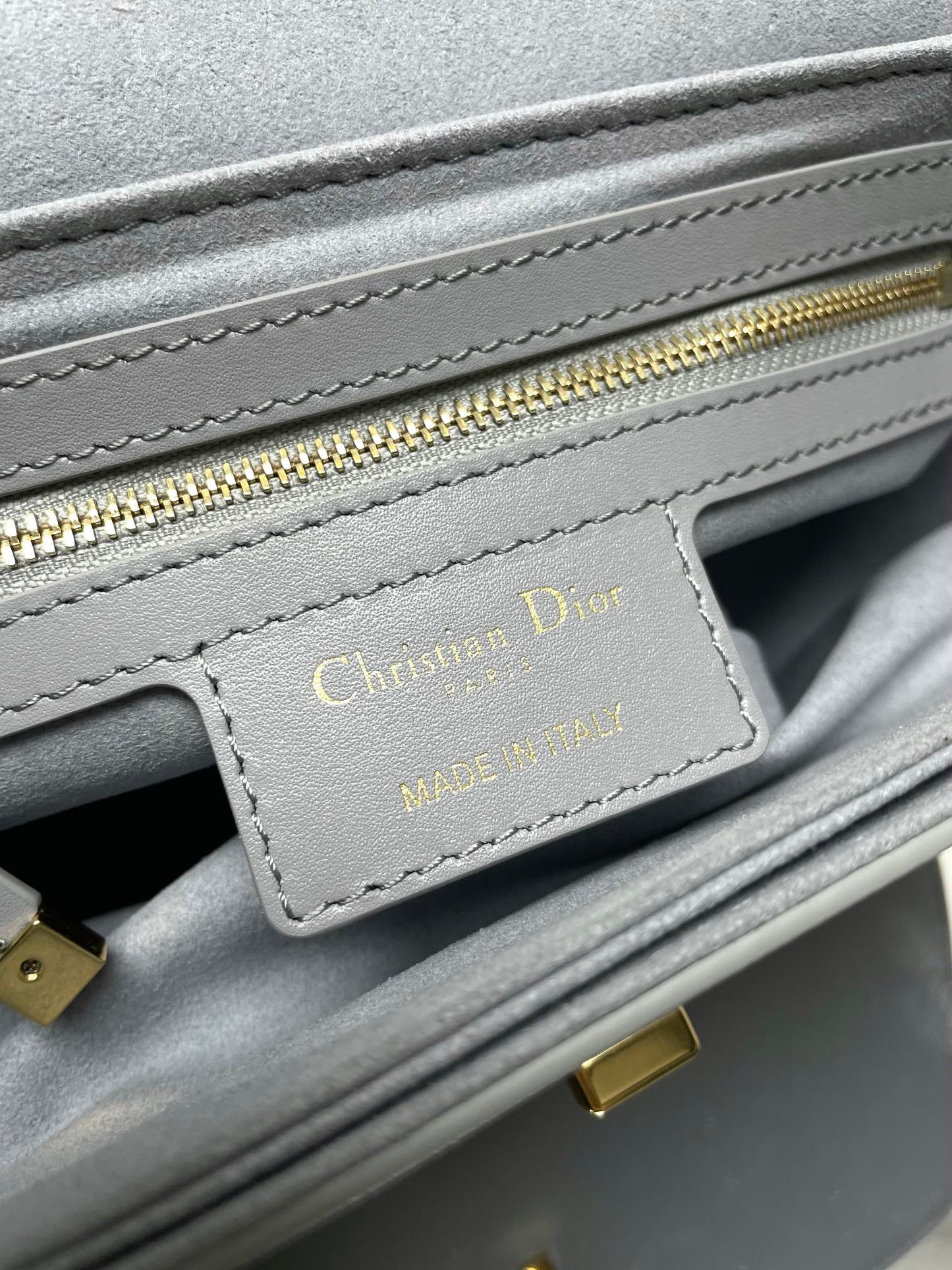 Dior 30 Montaigne Grey Enamel Chain Bag - Glazed Calfskin Flap Bag with Perfume-Bottle Inspired Closure (Convertible Triple-Compartment Crossbody)