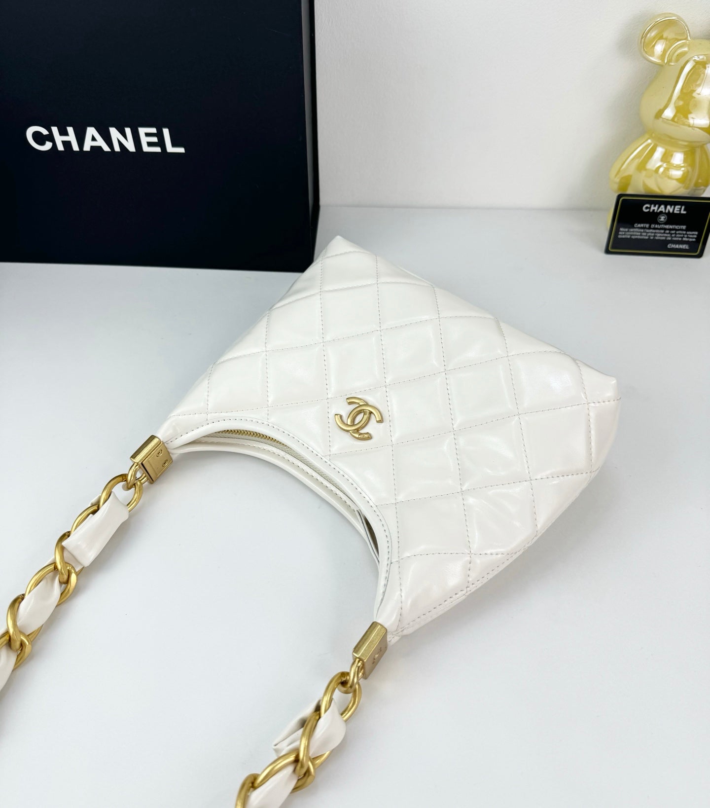 Chanel Sakura Pink Hobo Bag | 24K Gold Chunky Chain Strap | 22cm Lightweight Wax Leather Crossbody