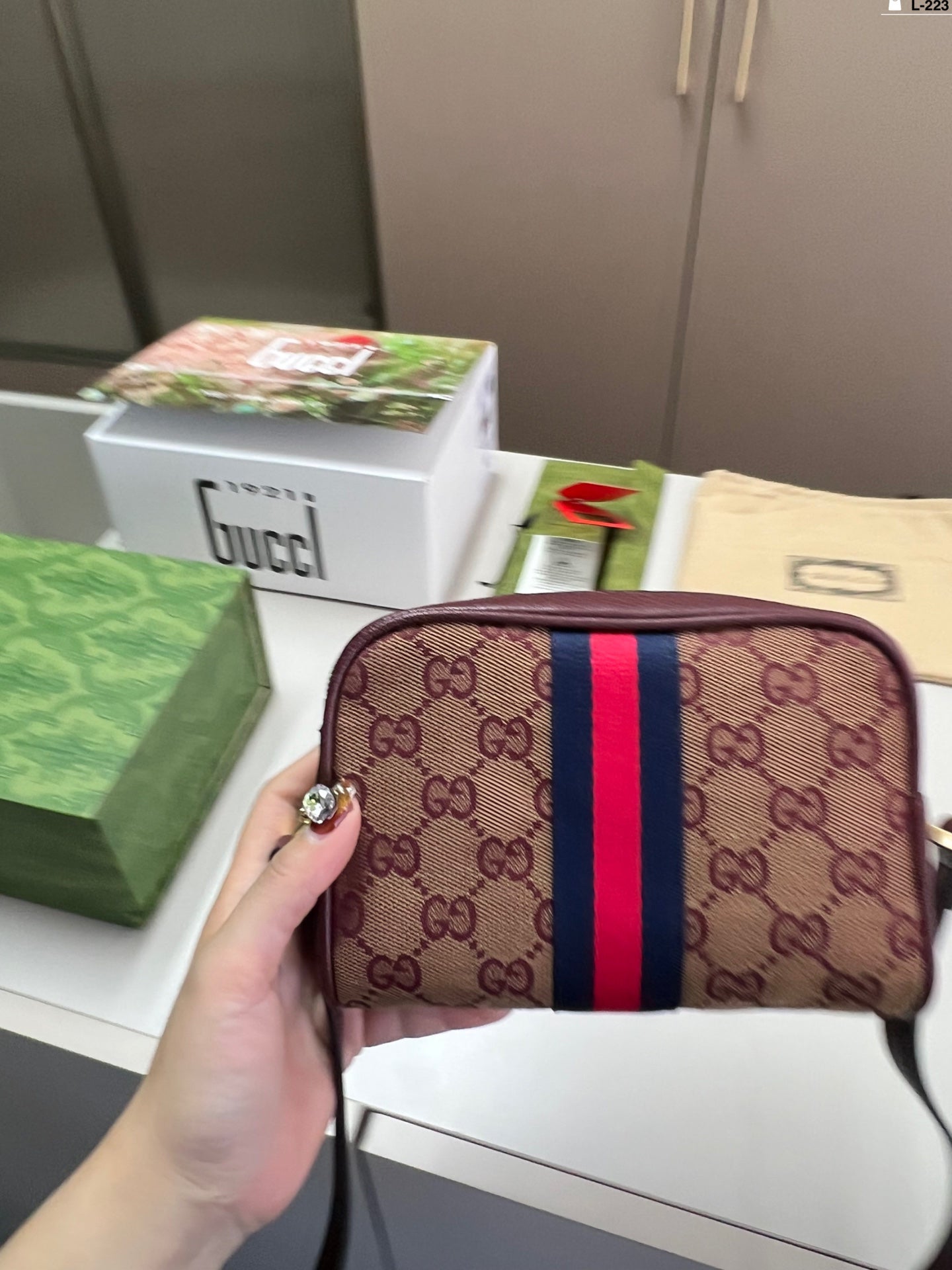 Gucci Ophidia L-223 Vintage GG Monogram Camera Bag - Compact 17×12cm Retro Crossbody Bag with Foldable Gift Box
