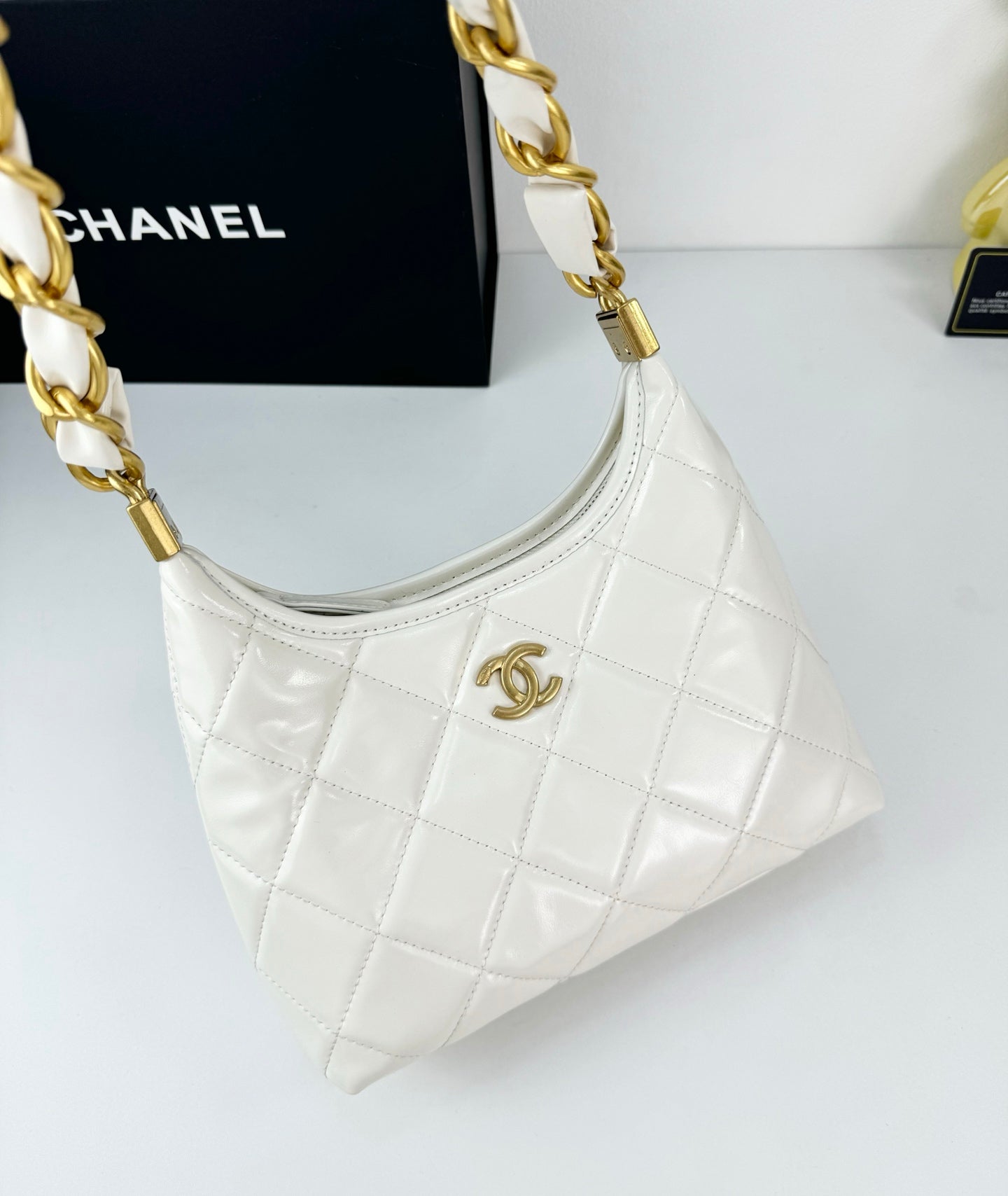 Chanel Sakura Pink Hobo Bag | 24K Gold Chunky Chain Strap | 22cm Lightweight Wax Leather Crossbody
