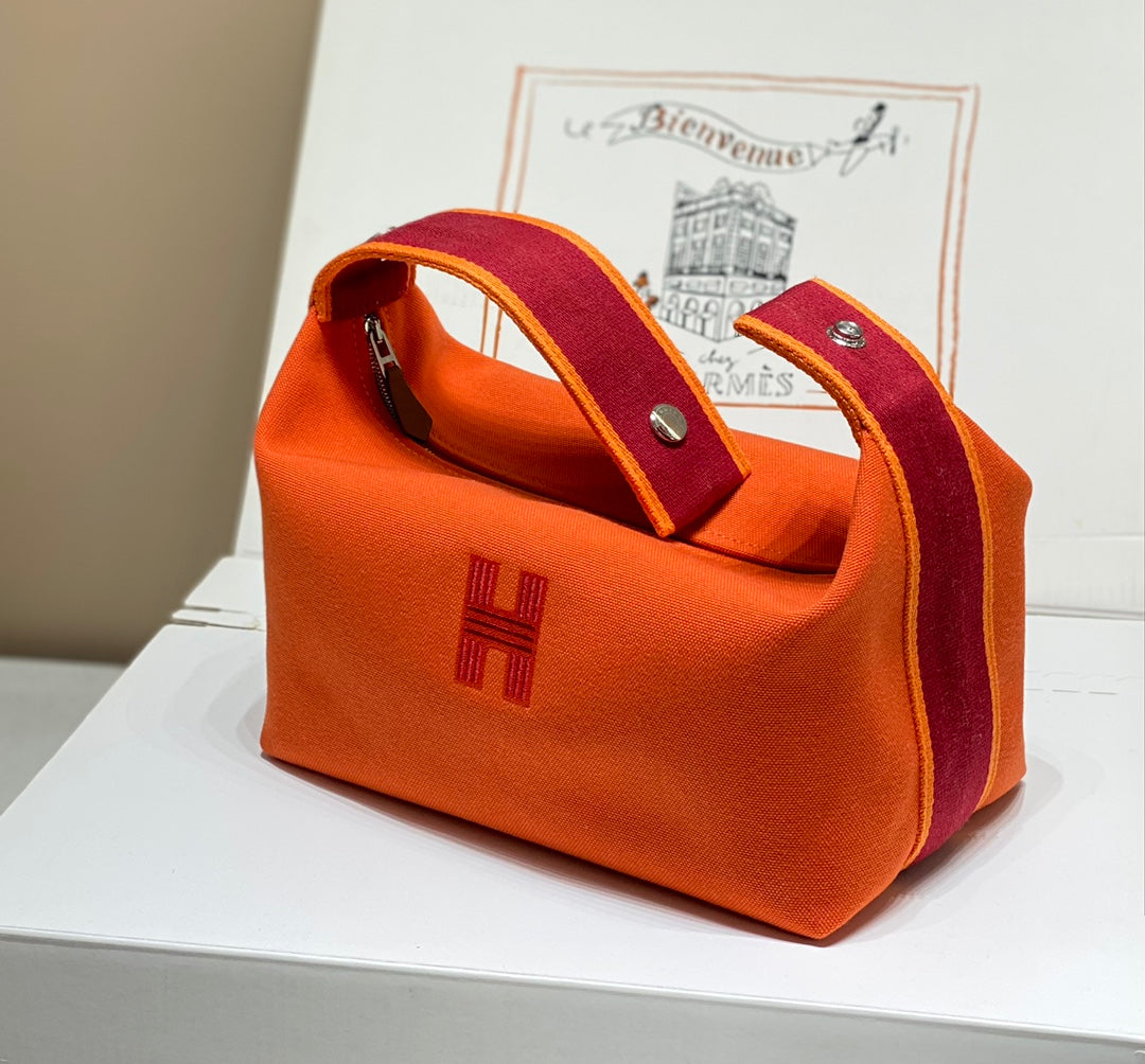 Hermès Orange 25cm Canvas Multi-Functional Toiletry Bag - Convertible Handbag/Organizer Spacious Travel Essentials