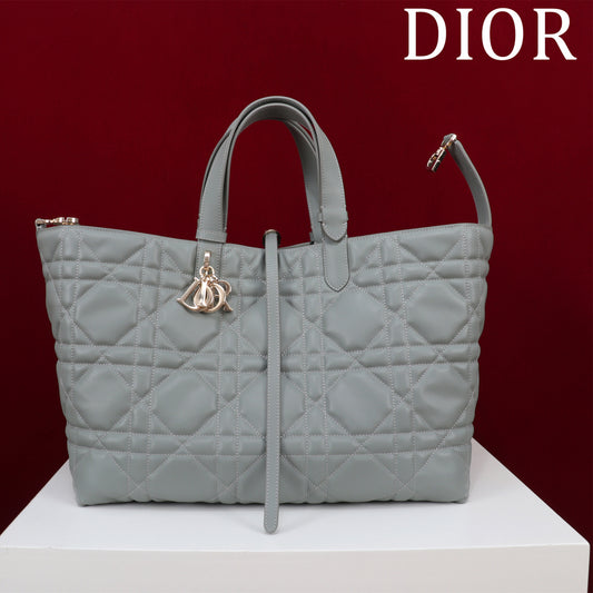 Stone Grey Leather Tote Bag｜Drawstring Closure & Detachable Pouch｜Adjustable Handles｜Medium 28.5×21.5×19cm