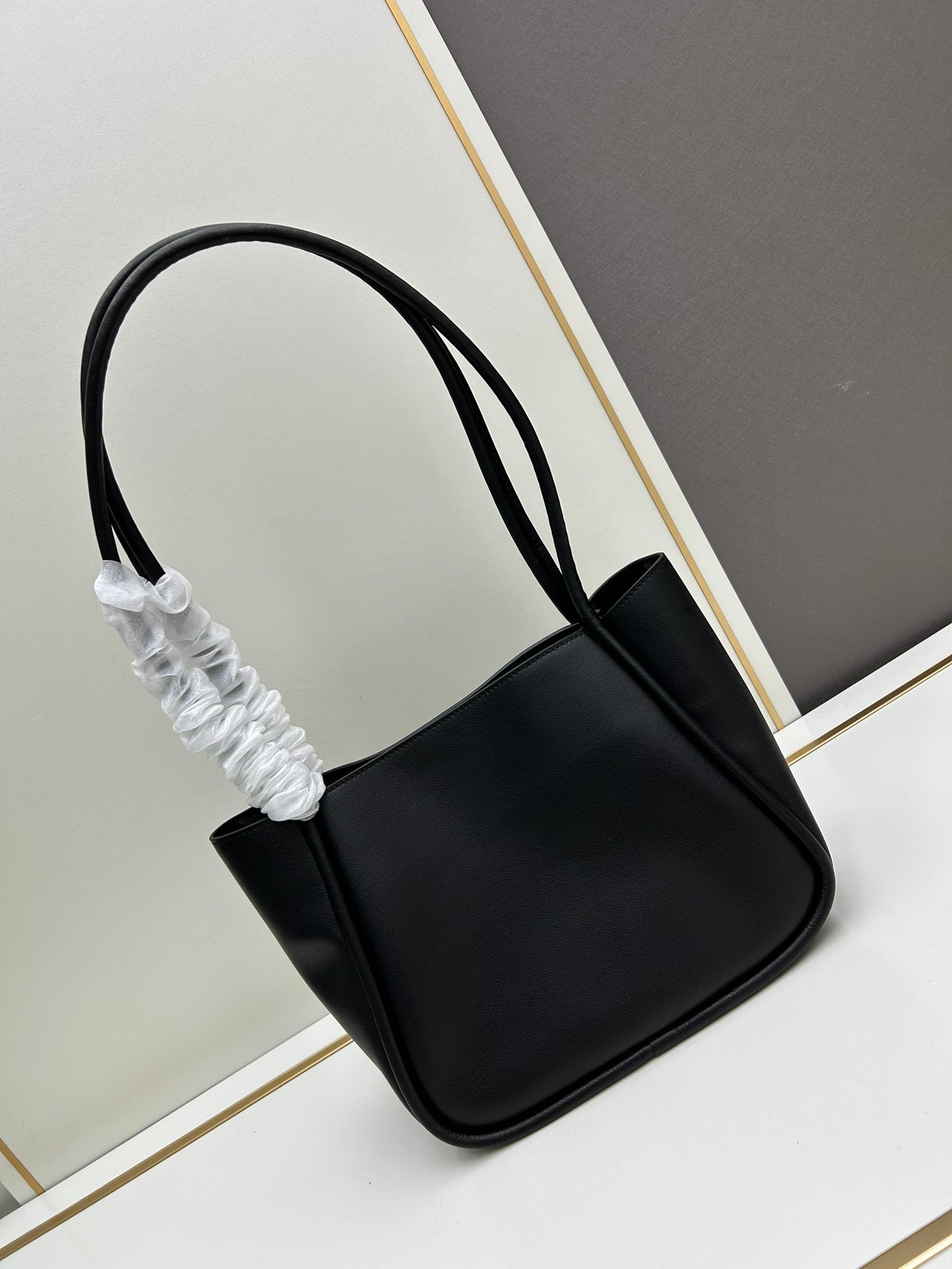 Genuine Calfskin Convertible Shoulder Bag - Top Hardware, Dual Compartments, Spacious Minimalist Tote (9.8''x7.3''x4.9'')