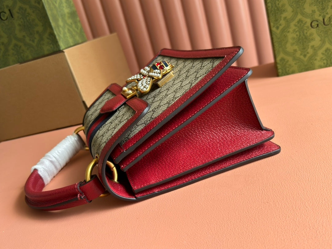 Gucci Queen Margaret Small Tote - 1970s Bee Crystal Clasp with GG Canvas & Suede Microfiber