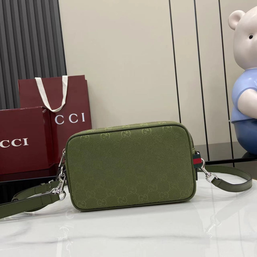 Gucci GG Supreme Canvas Small Crossbody Bag Forest Green with Red/Green Web Stripe - Original Full Set Packaging