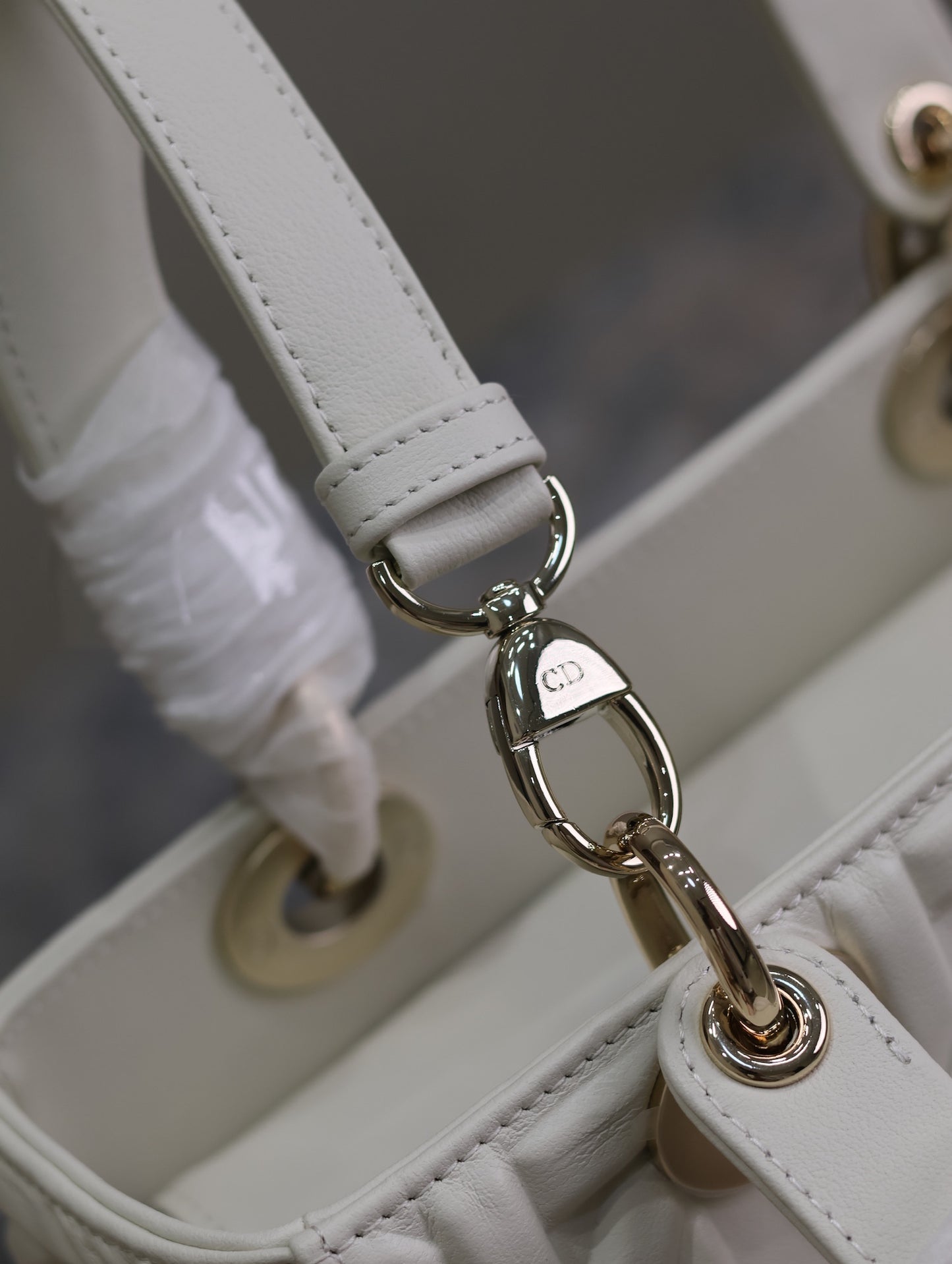 DIOR 2024 Fall/Winter Lady Dior Handbag | Black Calfskin with 3D Graphic Cannage & Pale Gold D.I.O.R. Charm, Medium 24cm