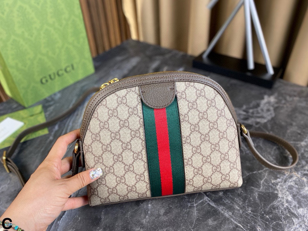 Gucci Ophidia Shell Bag – GG Logo & Stripes Retro Tote, 24x19cm Spacious Commute Essential