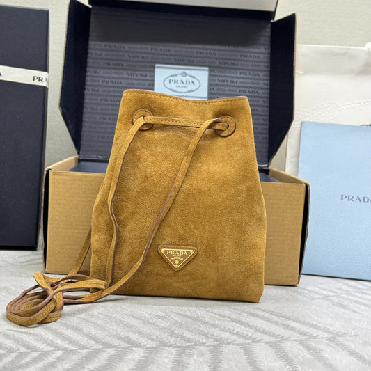 🎉 Mini Drawstring Crossbody Bag - Premium Suede & Lambskin | Dual Straps + Top Hardware | 20cm Cute Casual Purse