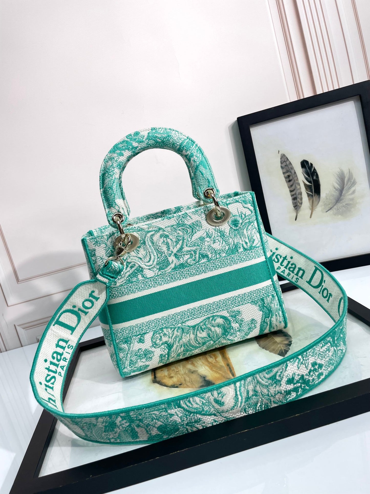 Dior Lady D-LITE Jungle Tiger Embroidery Bag - Pietro Ruffo Limited Edition with Magnetic Detachable Strap & D.I.O.R. Charms (Medium 24cm Collector's Piece)