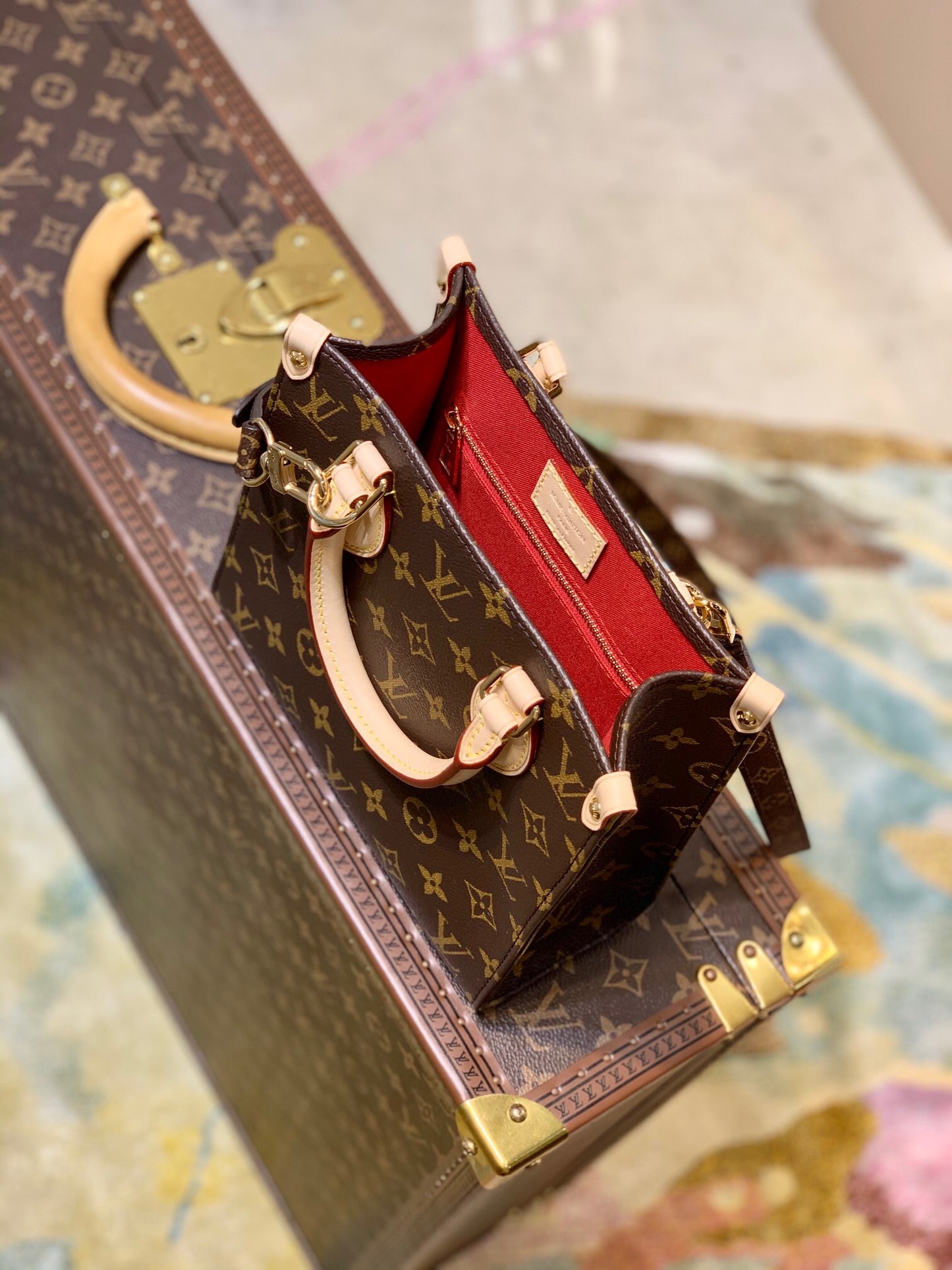 [Full Set Packaging] Designer Inspired Sac Plat Mini Tote Bag 20cm - Embossed Canvas Work Bag with Detachable Strap